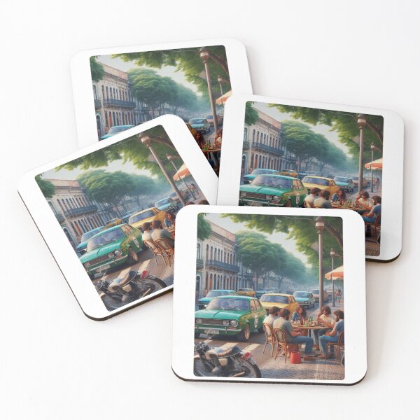 Item preview, Vibrant 1970s Campinas – AI Artwork Colorful Streetside Café Scene for City Lovers, Travelers, and Vintage Enthusiasts designed and sold by knalpot-design.