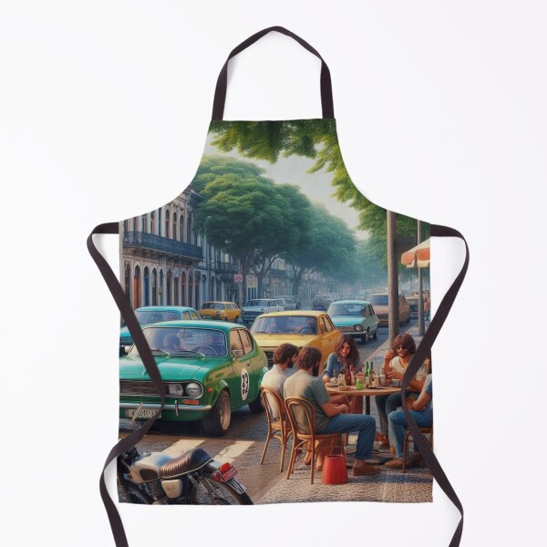 Item preview, Vibrant 1970s Campinas – AI Artwork Colorful Streetside Café Scene for City Lovers, Travelers, and Vintage Enthusiasts designed and sold by knalpot-design.