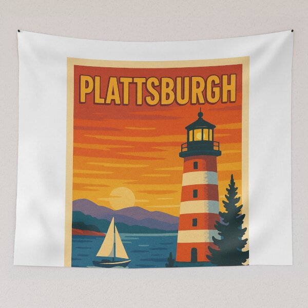 Item preview, Plattsburgh New York Lake Champlain Lighthouse Sailboat Sunset Scenic Upstate USA designed and sold by Aryabek.