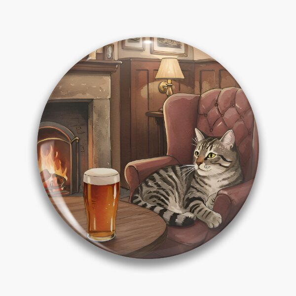 Item preview, Watercolor Tabby in a British Pub – Cozy Cat & Ale Scene designed and sold by Simple_Lines2025.