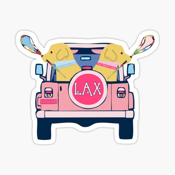 Preppy Pink LAX Jeep Golden Retriever Lacrosse Dogs Sticker