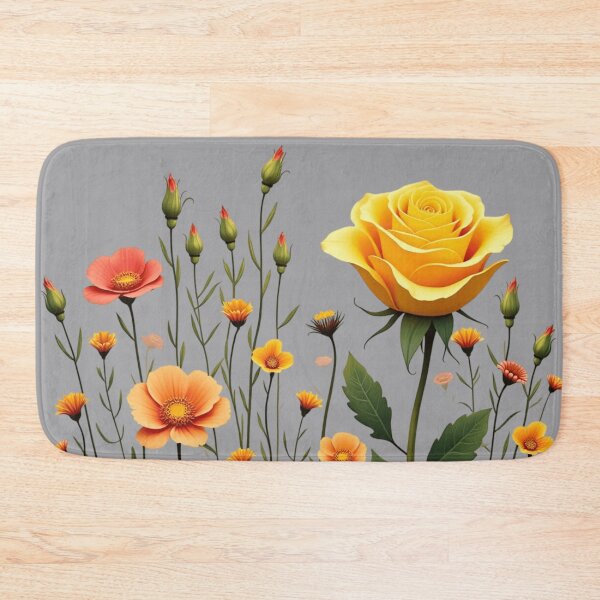 Artikelvorschau, Wildblumen und eine gelbe Rose rechts #2 - Hellgrauer Hintergrund #5010LGY entworfen und verkauft von Wildflower Rose.