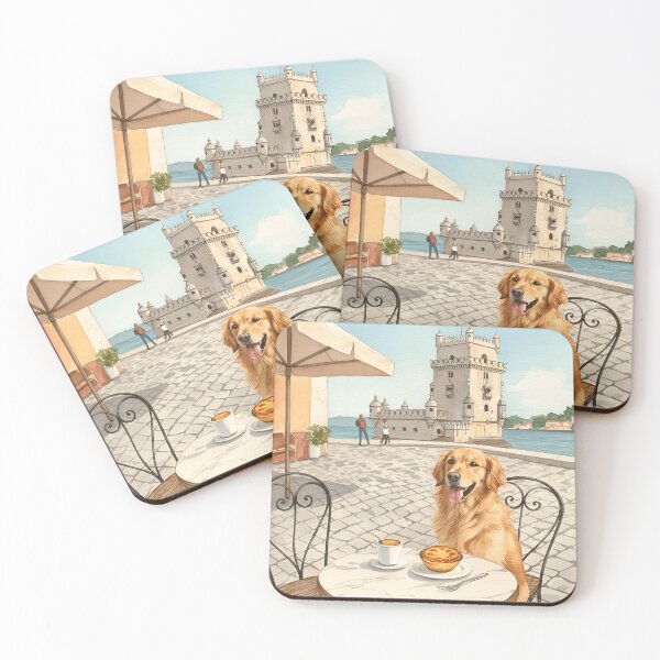 Item preview, Golden Retriever in Lisbon – Pastel de Nata Café Watercolor Print designed and sold by Simple_Lines2025.