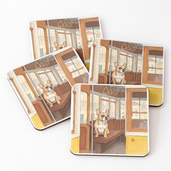 Item preview, French Bulldog on Tram 28 – Lisbon Travel Watercolor Print designed and sold by Simple_Lines2025.