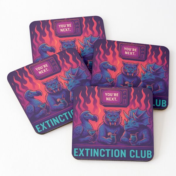 Item preview, Extinction Club – Retro Neon Animal Bar Scene with Dodo, Saber-Toothed Tiger & Triceratops designed and sold by BRAINROTWEAR.
