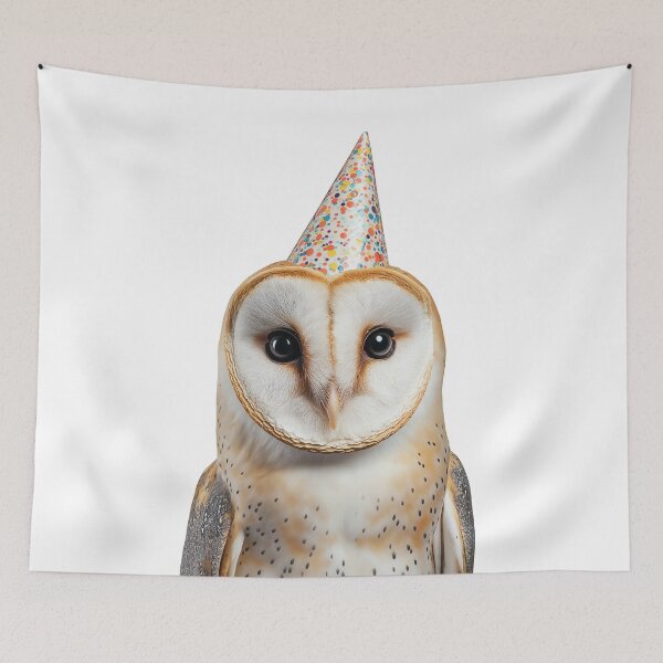 Item preview, Barn Owl Wearing Birthday Party Hat designed and sold by LazyOwlStore.