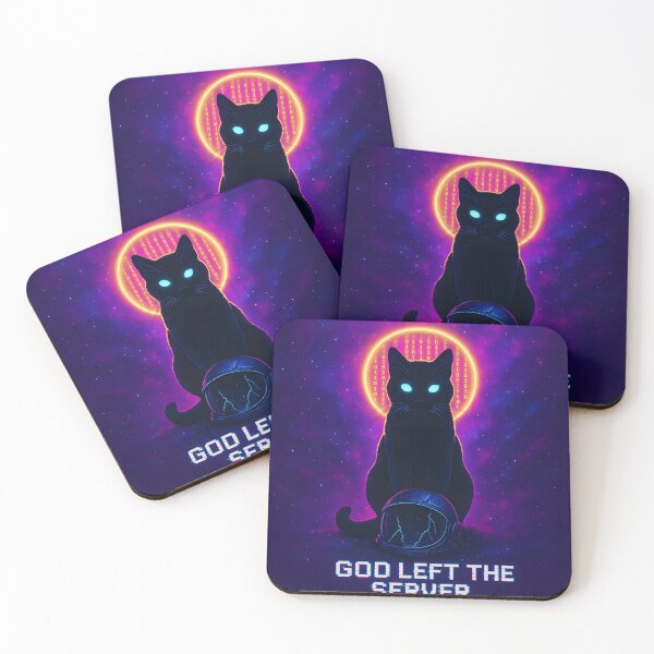 Item preview, God Left the Server – Cyber Cat Surreal Space Art with Glitch & Neon Halo designed and sold by BRAINROTWEAR.