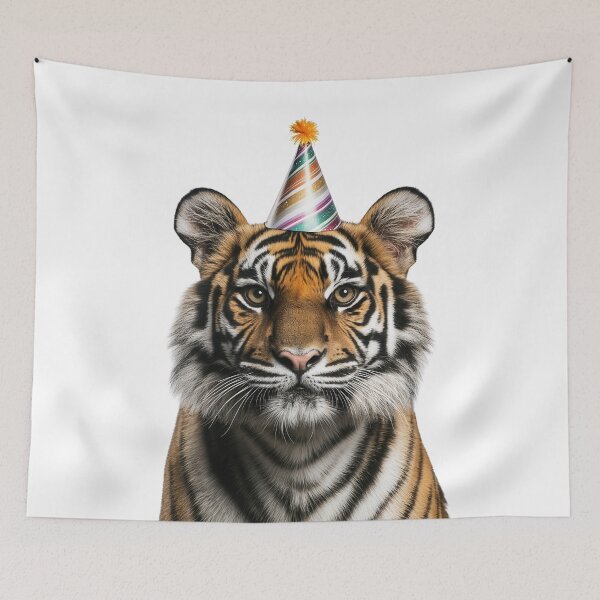 Item preview, Funny Bengal Tiger Wearing Birthday Party Hat designed and sold by LazyOwlStore.