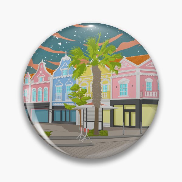 Item preview, Oranjestad Aruba Colourful Architecture Night Travel Poster designed and sold by Stadify.