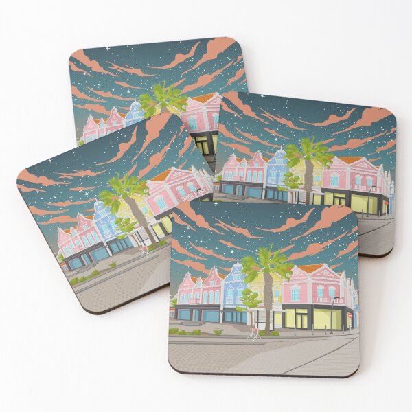 Item preview, Oranjestad Aruba Colourful Architecture Night Travel Poster designed and sold by Stadify.