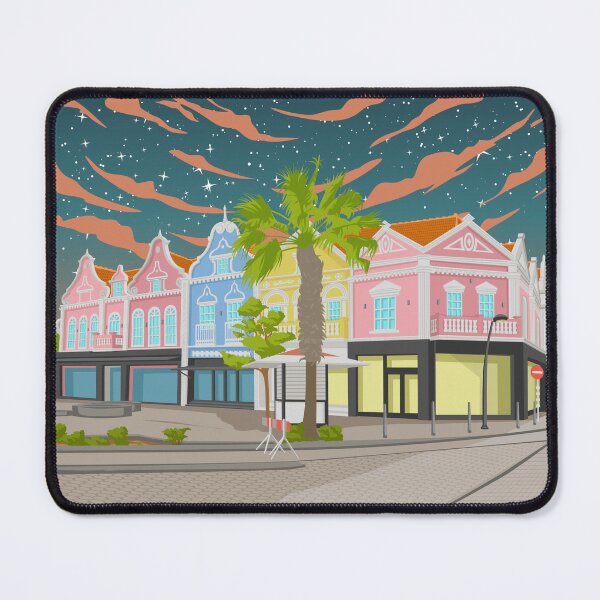 Item preview, Oranjestad Aruba Colourful Architecture Night Travel Poster designed and sold by Stadify.