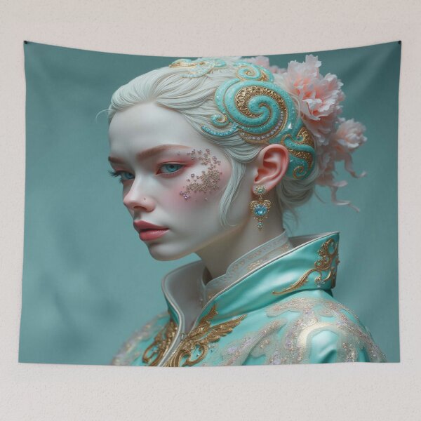 Item preview, Hyperrealistic portrait of a beautiful woman in detailed, colorful clothing and futuristic jewelry designed and sold by FotoworldEdel.