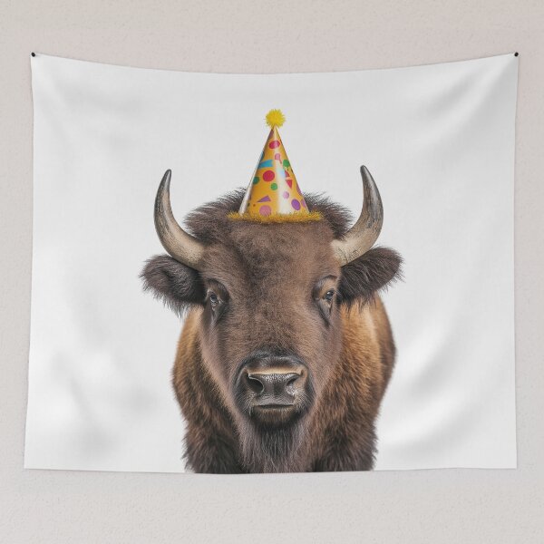 Item preview, Funny Bison Wearing Birthday Party Hat designed and sold by LazyOwlStore.