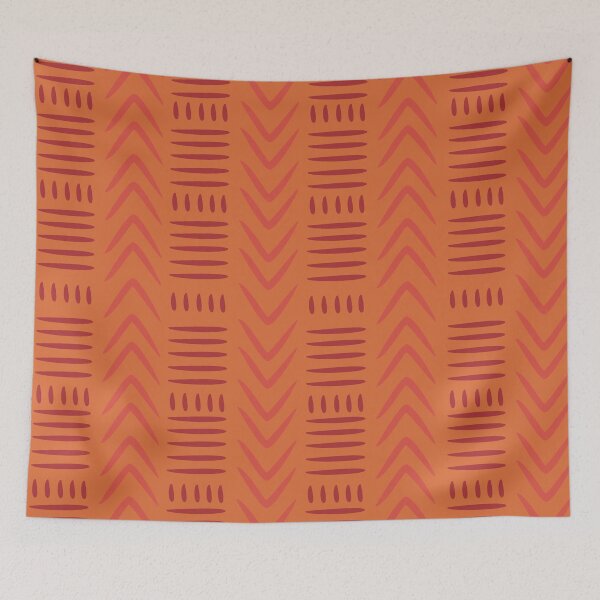Item preview, Orange bogolan inspired print designed and sold by Wolagno.