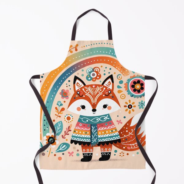 Artikelvorschau, Skandinavischer Volkskunstfuchs – Unter Regenbogen mit Blumen- und Himmelsmotiven von heidiannemorris © entworfen und verkauft von FOLK ART FUSION by heidiannemorris.