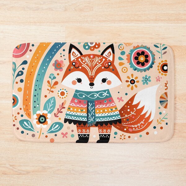 Artikelvorschau, Skandinavischer Volkskunstfuchs – Unter Regenbogen mit Blumen- und Himmelsmotiven von heidiannemorris © entworfen und verkauft von FOLK ART FUSION by heidiannemorris.