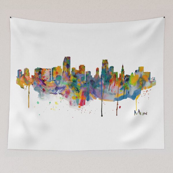 Item preview, Miami Skyline Splash – Colorful Abstract Cityscape designed and sold by caracatita75.