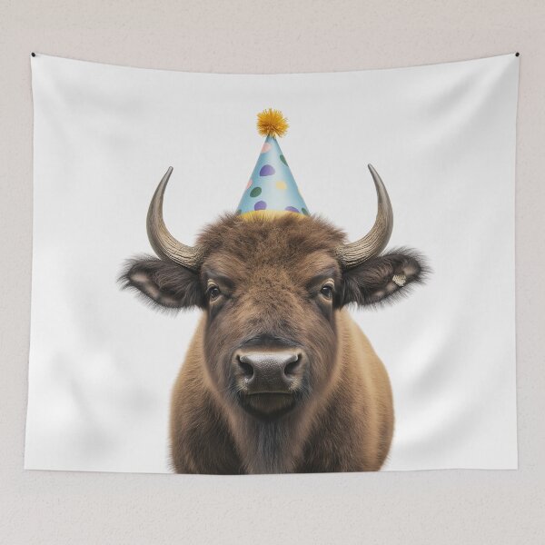 Item preview, Funny Buffalo Wearing Birthday Party Hat designed and sold by LazyOwlStore.