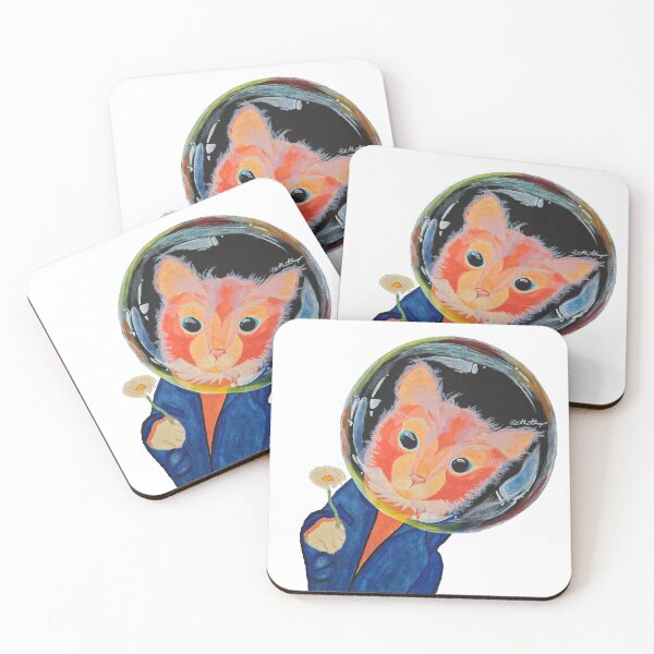 Item preview, Daisy Drift in Vacuum Silence - Astronaut Cat with Daisy in a Bubble Transparent Art Print designed and sold by PaintThatSheep Art Shop.