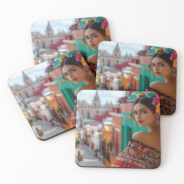 Item preview, Colorful street scene with a woman in vibrant attire. designed and sold by Artessie.