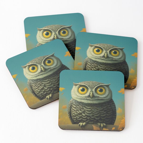 Item preview, Owl with bright eyes surrounded by autumn leaves art designed and sold by Artessie.
