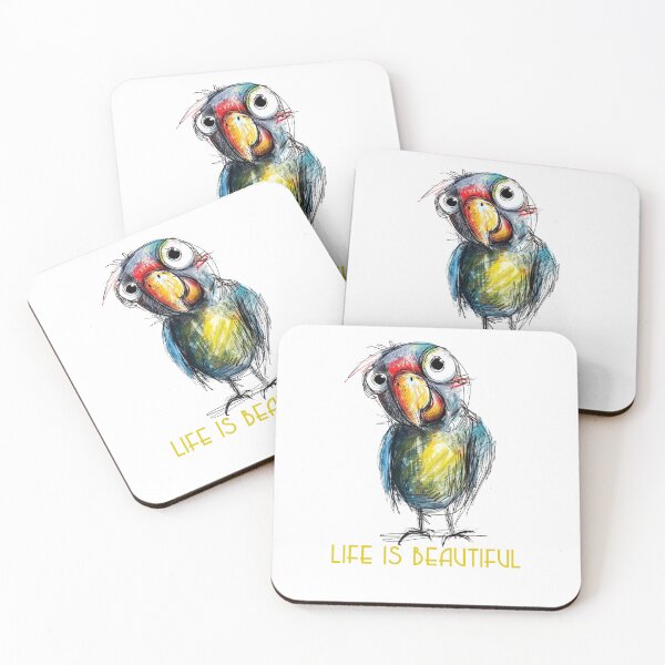 Item preview, Colorful Animal Design – Life is Beautiful – Happy Parrot Motif designed and sold by KolbaVison.