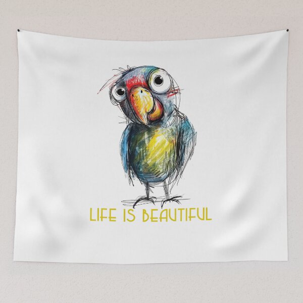Item preview, Colorful Animal Design – Life is Beautiful – Happy Parrot Motif designed and sold by KolbaVison.