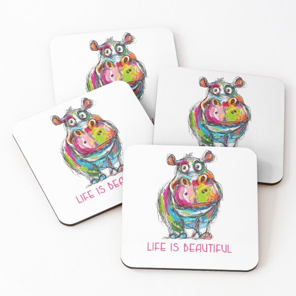 Item preview, Colorful Animal Design – Life is Beautiful – Happy Hippopotamus Motif designed and sold by KolbaVison.