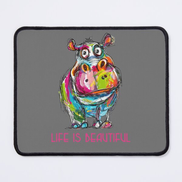 Item preview, Colorful Animal Design – Life is Beautiful – Happy Hippopotamus Motif designed and sold by KolbaVison.