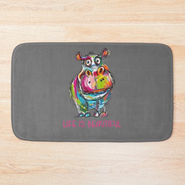 Item preview, Colorful Animal Design – Life is Beautiful – Happy Hippopotamus Motif designed and sold by KolbaVison.