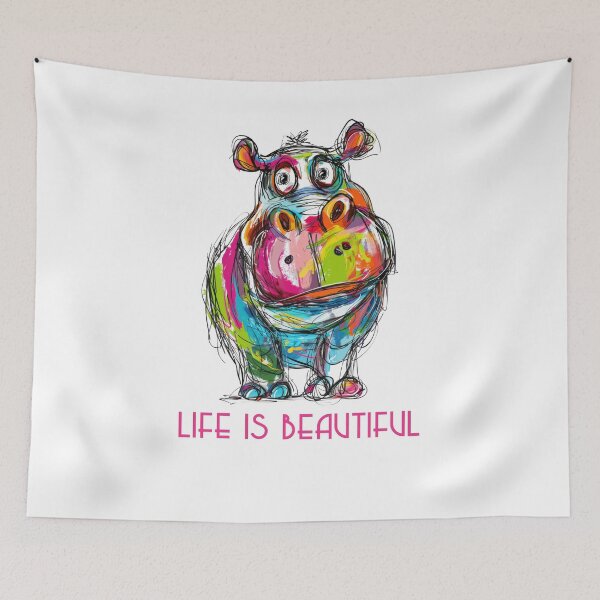 Item preview, Colorful Animal Design – Life is Beautiful – Happy Hippopotamus Motif designed and sold by KolbaVison.