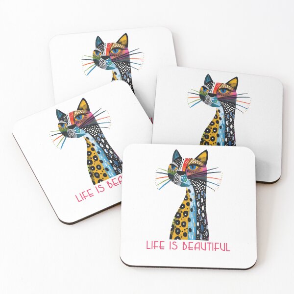 Item preview, Colorful animal design – Life is Beautiful – Happy cat motif designed and sold by KolbaVison.