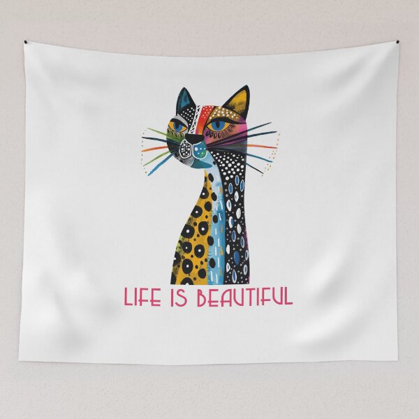 Item preview, Colorful animal design – Life is Beautiful – Happy cat motif designed and sold by KolbaVison.