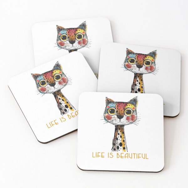 Item preview, Colorful animal design – Life is Beautiful – Happy cat motif designed and sold by KolbaVison.