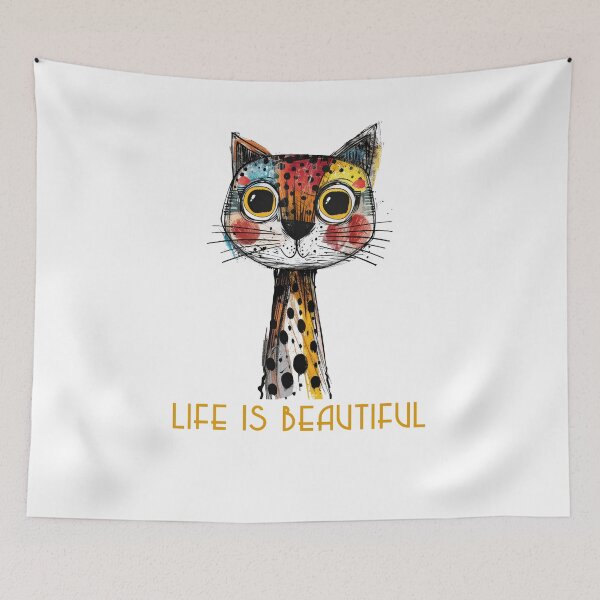 Item preview, Colorful animal design – Life is Beautiful – Happy cat motif designed and sold by KolbaVison.