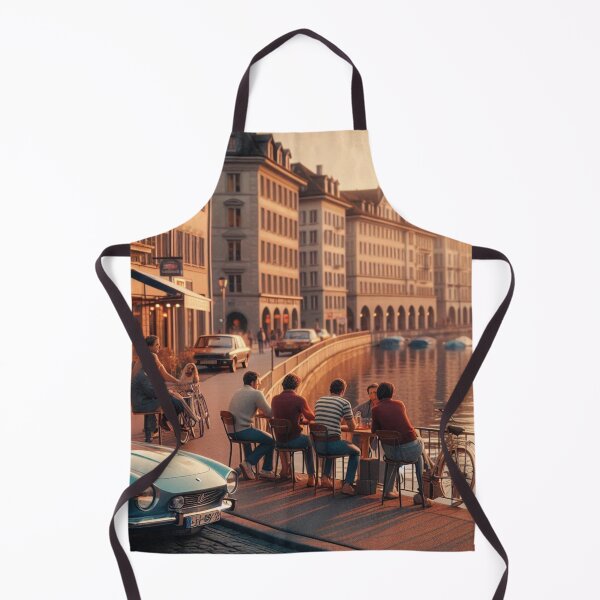 Item preview, Retro 1970s Zurich – AI Artwork Colorful Roadside Café Scene for City Lovers, Travelers, and Vintage Enthusiasts designed and sold by knalpot-design.