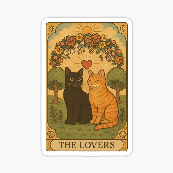 Item preview, The Lovers – Cat Tarot Card designed and sold by Queer Designs.