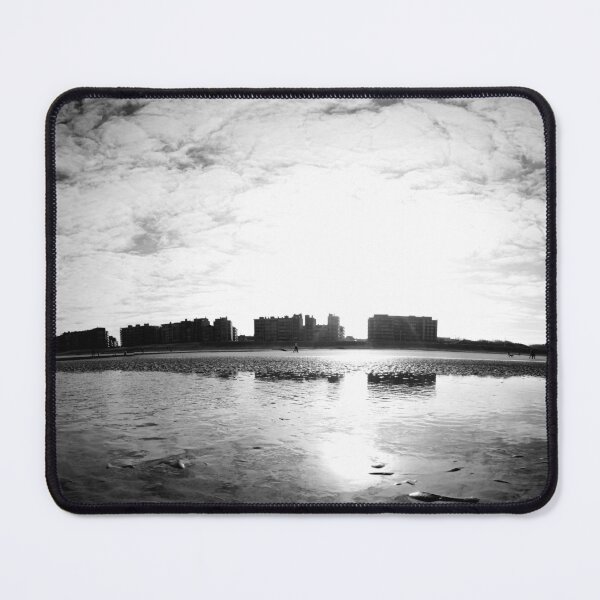 Item preview, Sunlit Beachfront View with Reflections and Skyscraper Silhouettes in black and white designed and sold by FotoMahieu.