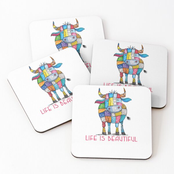 Item preview, Colorful Animal Design – Life is Beautiful – Happy Cow Motif designed and sold by KolbaVison.