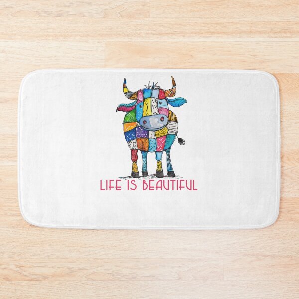 Item preview, Colorful Animal Design – Life is Beautiful – Happy Cow Motif designed and sold by KolbaVison.