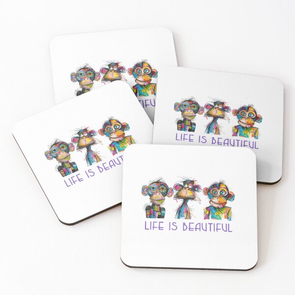 Item preview, Colorful Animal Design – Life is Beautiful – Happy Monkey Motif designed and sold by KolbaVison.