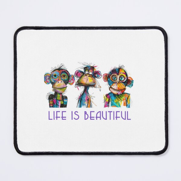 Item preview, Colorful Animal Design – Life is Beautiful – Happy Monkey Motif designed and sold by KolbaVison.