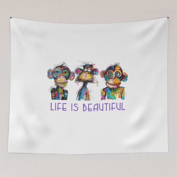 Item preview, Colorful Animal Design – Life is Beautiful – Happy Monkey Motif designed and sold by KolbaVison.