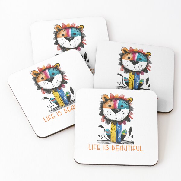 Item preview, Colorful Animal Design – Life is Beautiful – Happy Lion Motif designed and sold by KolbaVison.