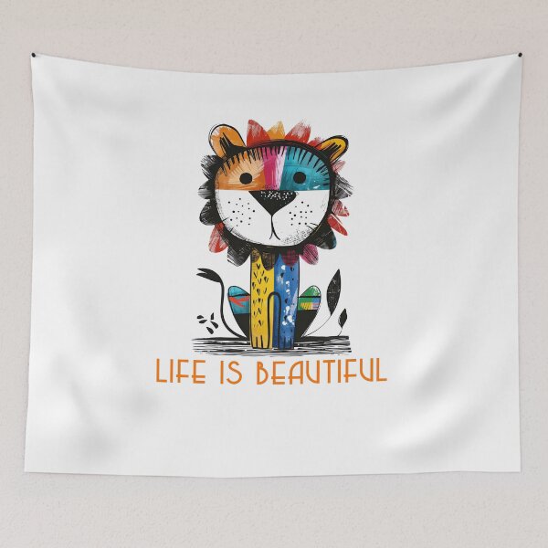 Item preview, Colorful Animal Design – Life is Beautiful – Happy Lion Motif designed and sold by KolbaVison.