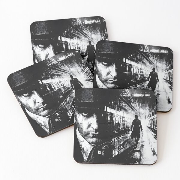 Item preview, Dark noir scene with sinister figure on rainy platform designed and sold by Artessie.