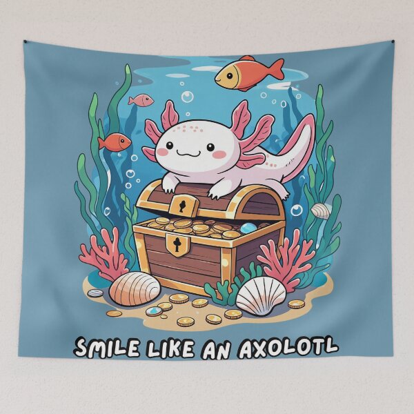 Item preview, Axolotl proudly sitting atop a treasure chest designed and sold by LOVE ART DESIGNS .