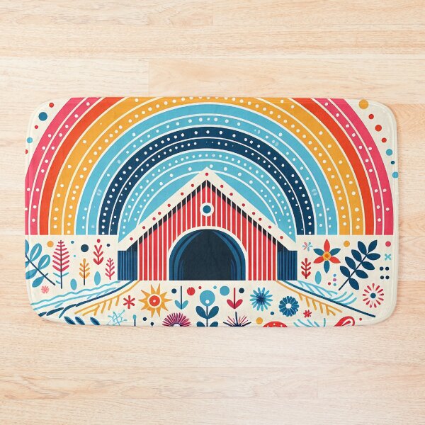 Item preview, Scandinavian Folk Art Covered Bridge – New England Charm in Floral Folk Style by heidiannemorris designed and sold by FOLK ART FUSION by heidiannemorris.