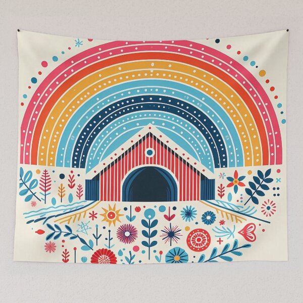 Item preview, Scandinavian Folk Art Covered Bridge – New England Charm in Floral Folk Style by heidiannemorris designed and sold by FOLK ART FUSION by heidiannemorris.