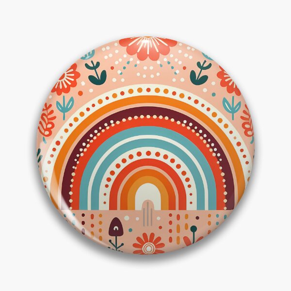 Item preview, Scandinavian Folk Art Orange Feathers Flowers and Rainbow – Bohemian Warmth and Symbolism by heidiannemorris designed and sold by FOLK ART FUSION by heidiannemorris.